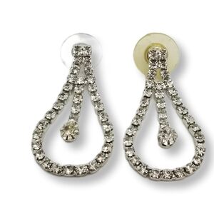 VINTAGE SILVERTONE & DIAMANTE CRYSTAL DROP STATEMENT EARRINGS